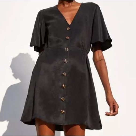Zara Dresses & Skirts - Zara Women’s Solid Black V Neck Short Sleeve Mini Dress Button Front